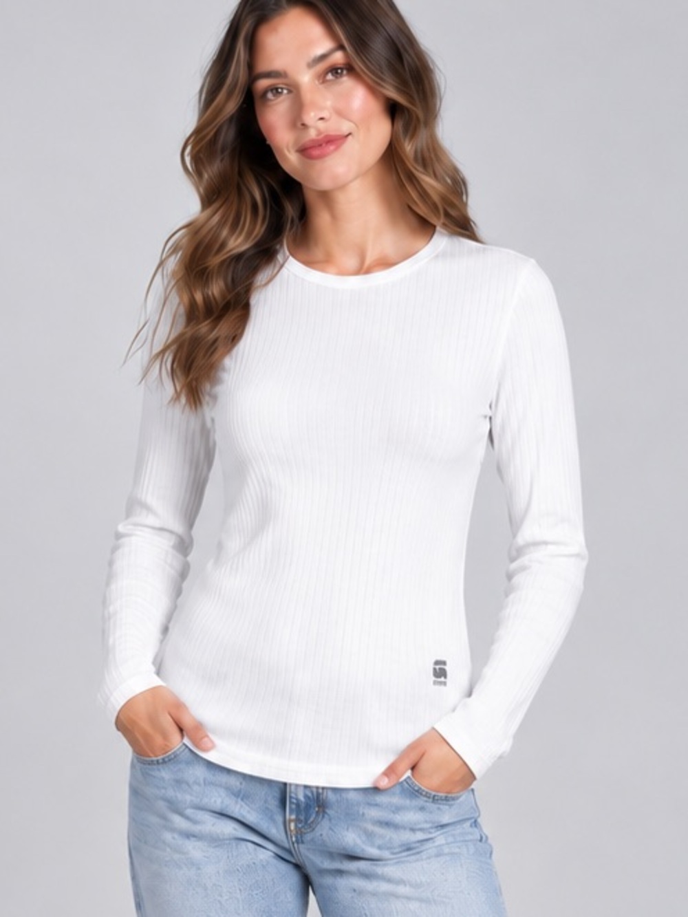 G-Star RAW Slim Rib Long Sleeve Top White Size S